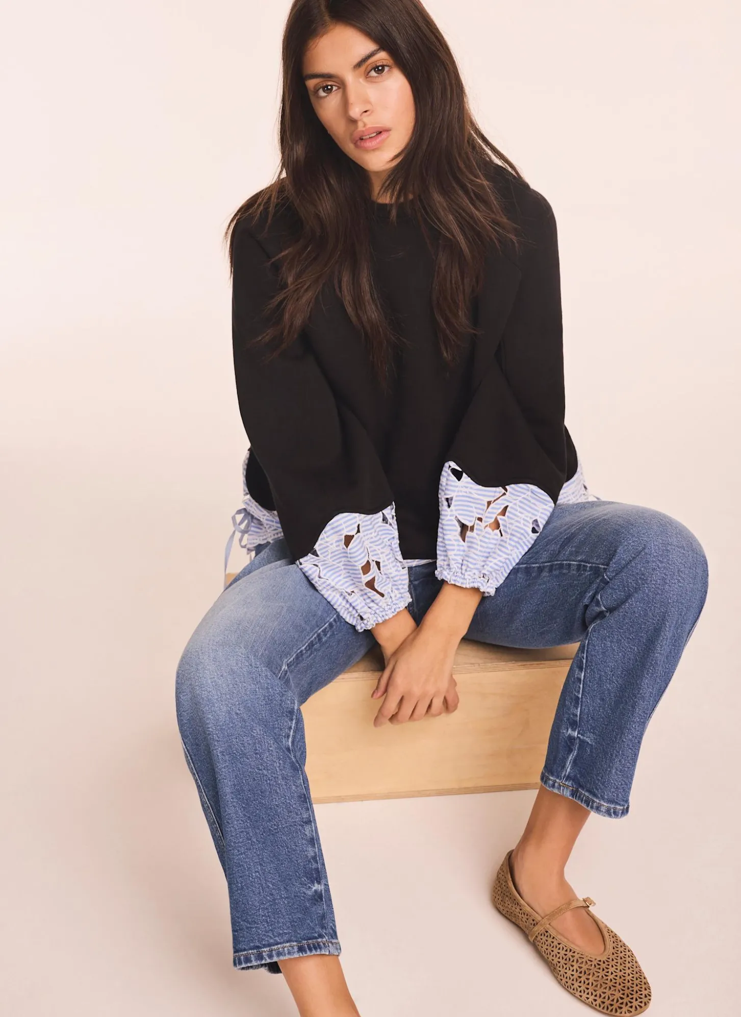 Navy Embroidered Hem Sweatshirt