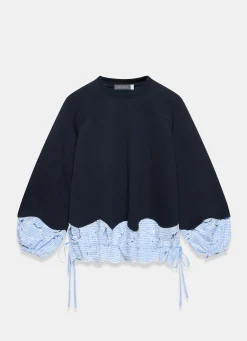 Navy Embroidered Hem Sweatshirt