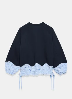 Navy Embroidered Hem Sweatshirt