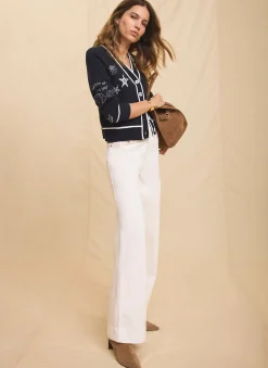 Navy Embroidered Marine Knit Cardigan