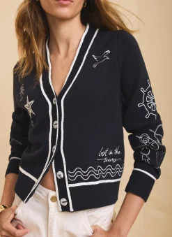 Navy Embroidered Marine Knit Cardigan