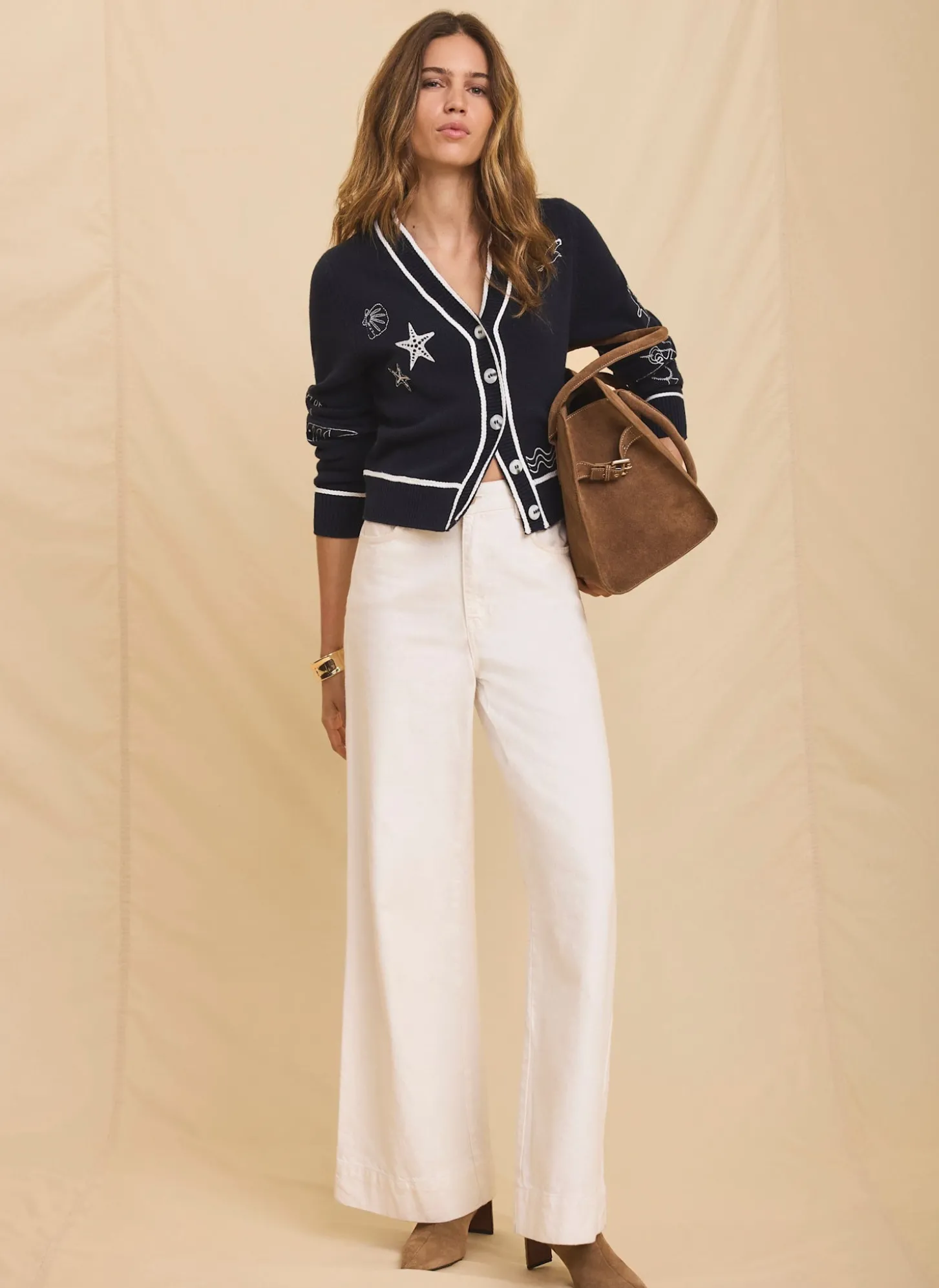 Navy Embroidered Marine Knit Cardigan