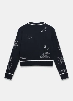 Navy Embroidered Marine Knit Cardigan