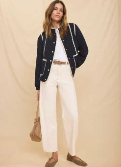 Navy Floral Jacquard Quilted Jacket