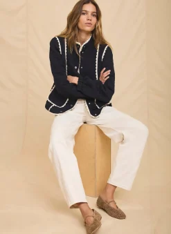 Navy Floral Jacquard Quilted Jacket