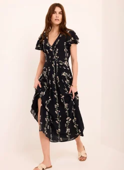 Navy Floral Print Midi Dress