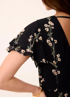 Navy Floral Print Midi Dress