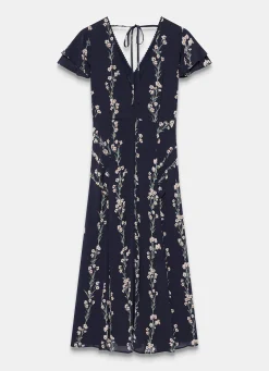 Navy Floral Print Midi Dress