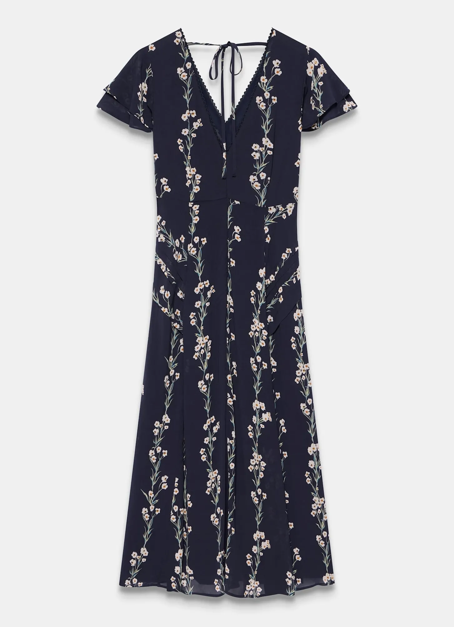 Navy Floral Print Midi Dress