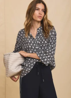 Navy Geometric Print Resort Shirt