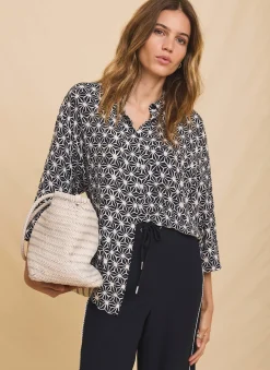 Navy Geometric Print Resort Shirt