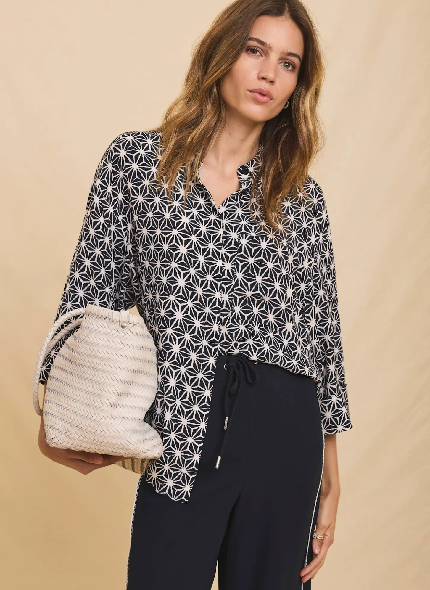 Navy Geometric Print Resort Shirt