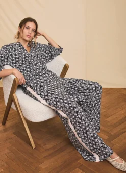 Navy Geometric Print Wide Trousers