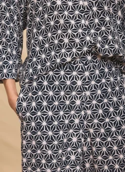 Navy Geometric Print Wide Trousers