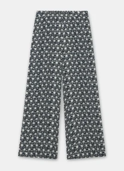 Navy Geometric Print Wide Trousers