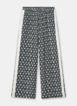 Navy Geometric Print Wide Trousers
