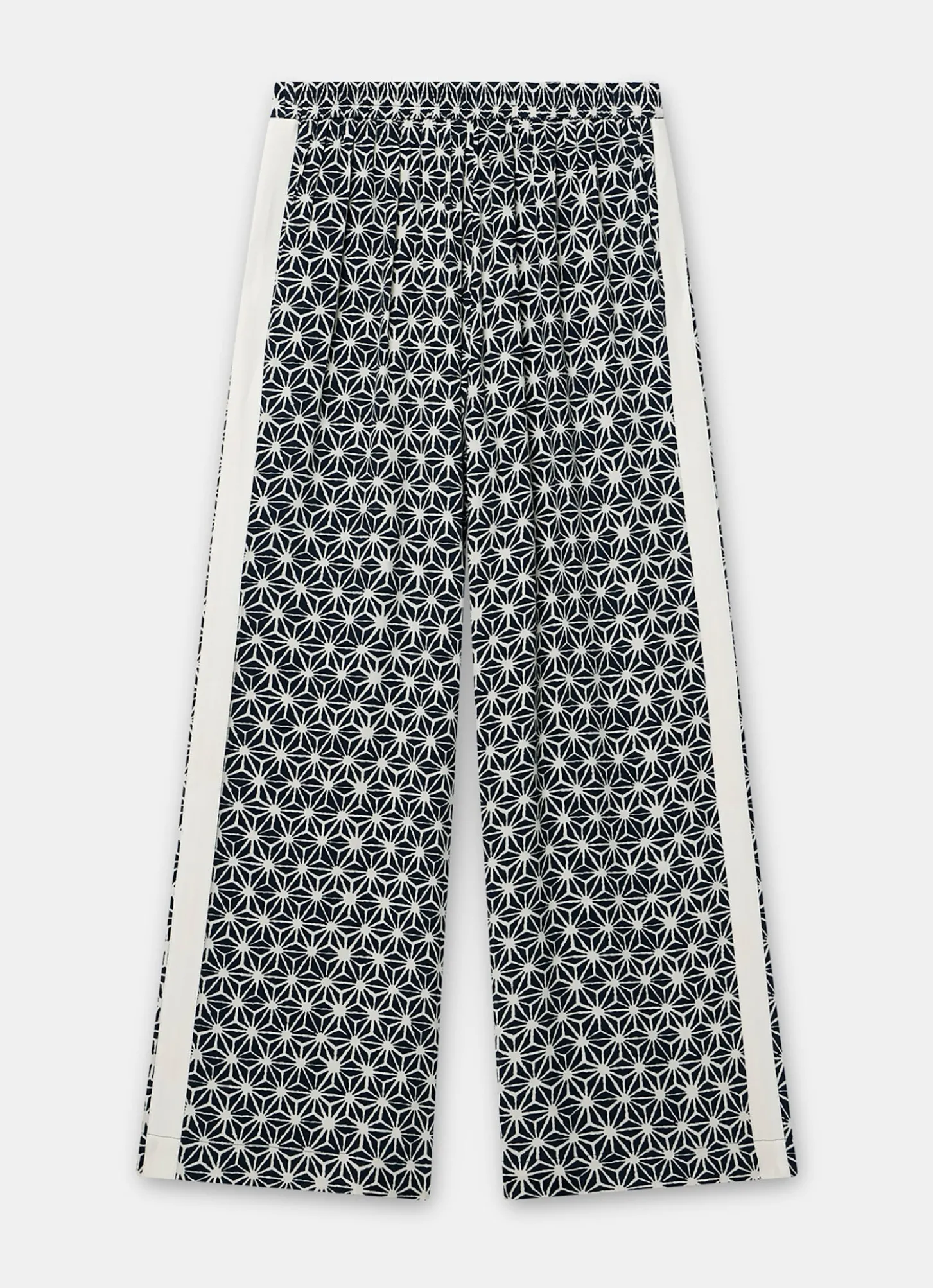 Navy Geometric Print Wide Trousers