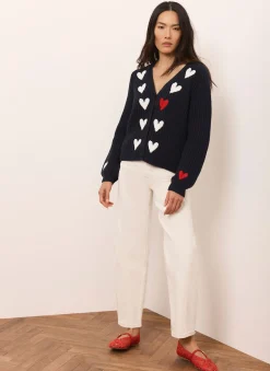 Navy Heart Embroidered Cardigan
