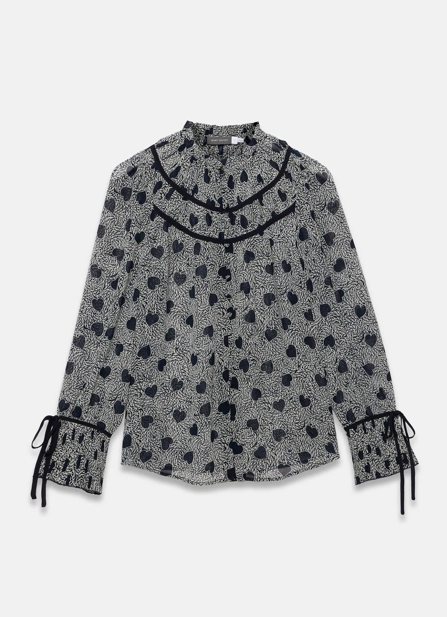 Navy Heart Print Chiffon Blouse