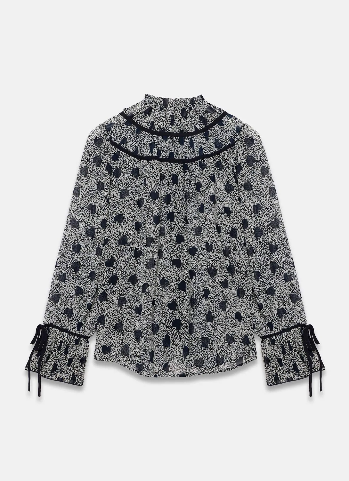 Navy Heart Print Chiffon Blouse