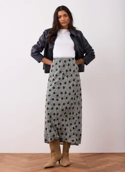 Navy Heart Print Maxi Skirt