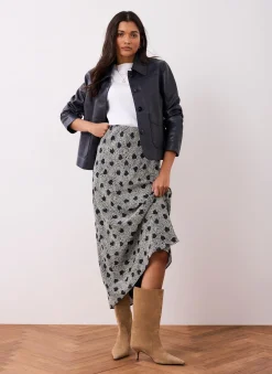 Navy Heart Print Maxi Skirt