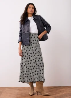 Navy Heart Print Maxi Skirt