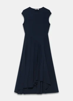 Navy Jersey Asymmetric Midi Dress