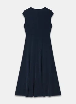 Navy Jersey Asymmetric Midi Dress