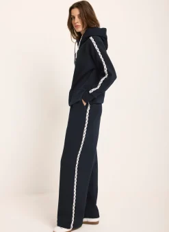 Navy Jersey Crochet Trim Wide Joggers