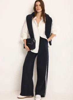 Navy Jersey Crochet Trim Wide Joggers