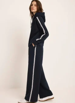 Navy Jersey Crochet Trim Wide Joggers