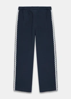Navy Jersey Crochet Trim Wide Joggers