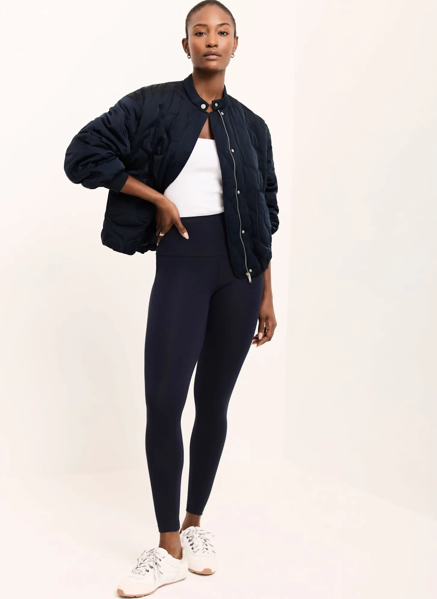 Navy Jersey Straight Leggings