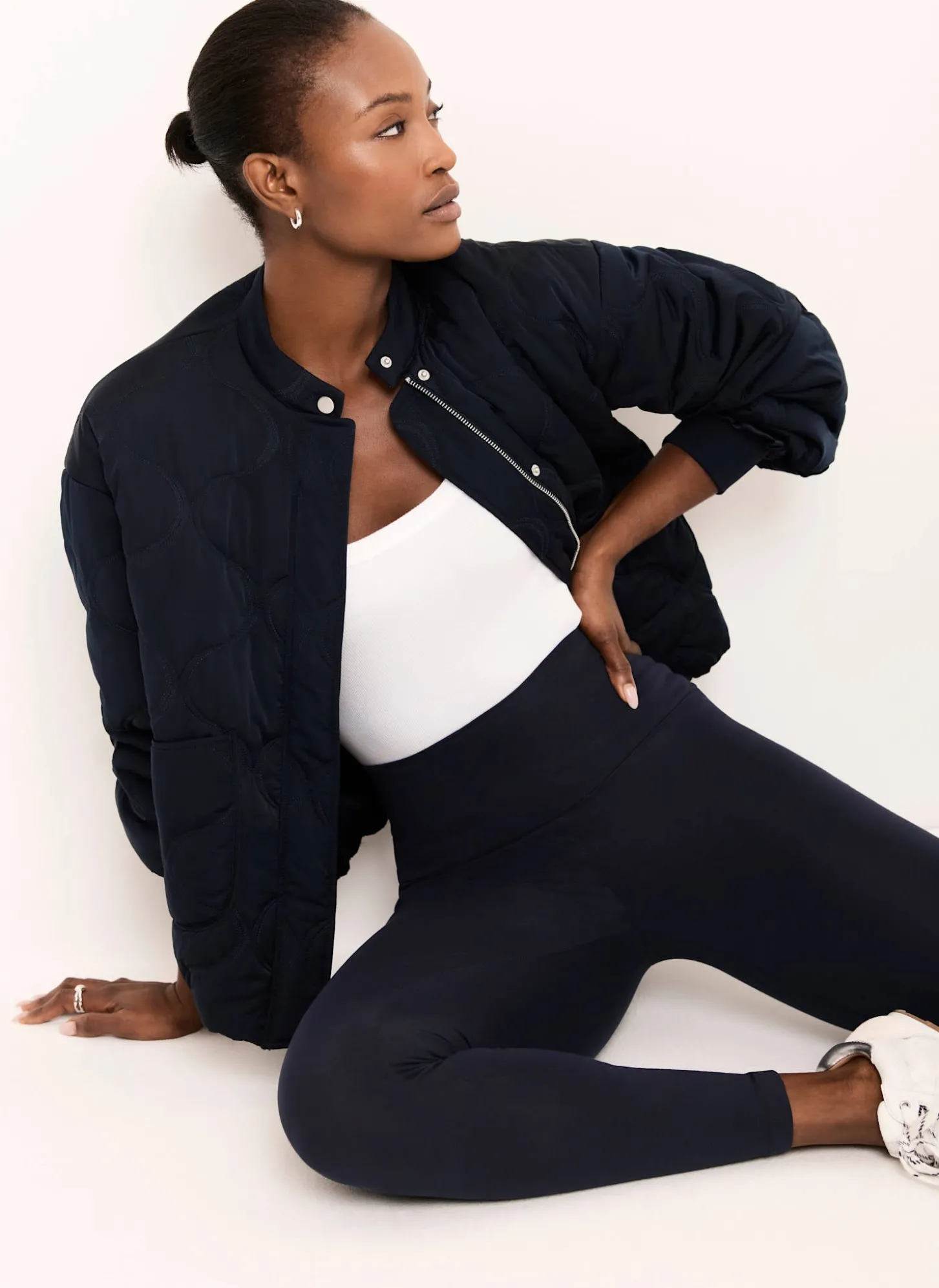 Navy Jersey Straight Leggings