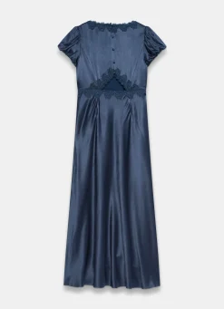 Navy Lace Detail Satin Midi Dress