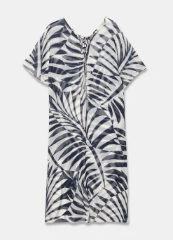 Navy Leaf Print Beach Cover Up