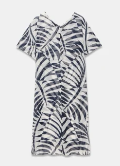 Navy Leaf Print Beach Cover Up