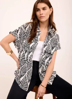 Navy Leaf Print Resort Shirt