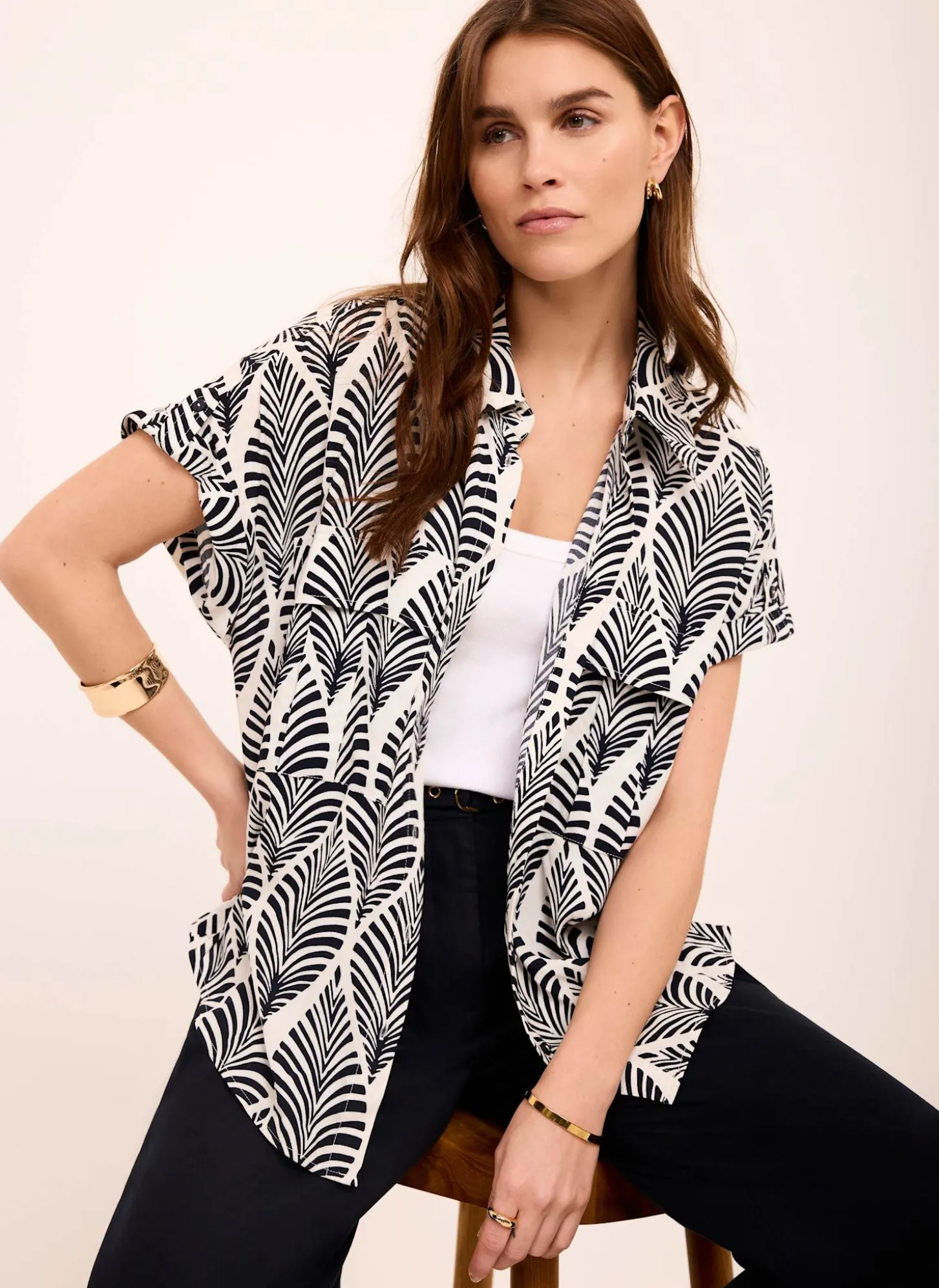 Navy Leaf Print Resort Shirt