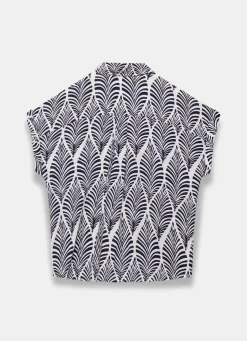 Navy Leaf Print Resort Shirt
