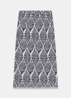 Navy Leaf Print Wrap Midi Skirt