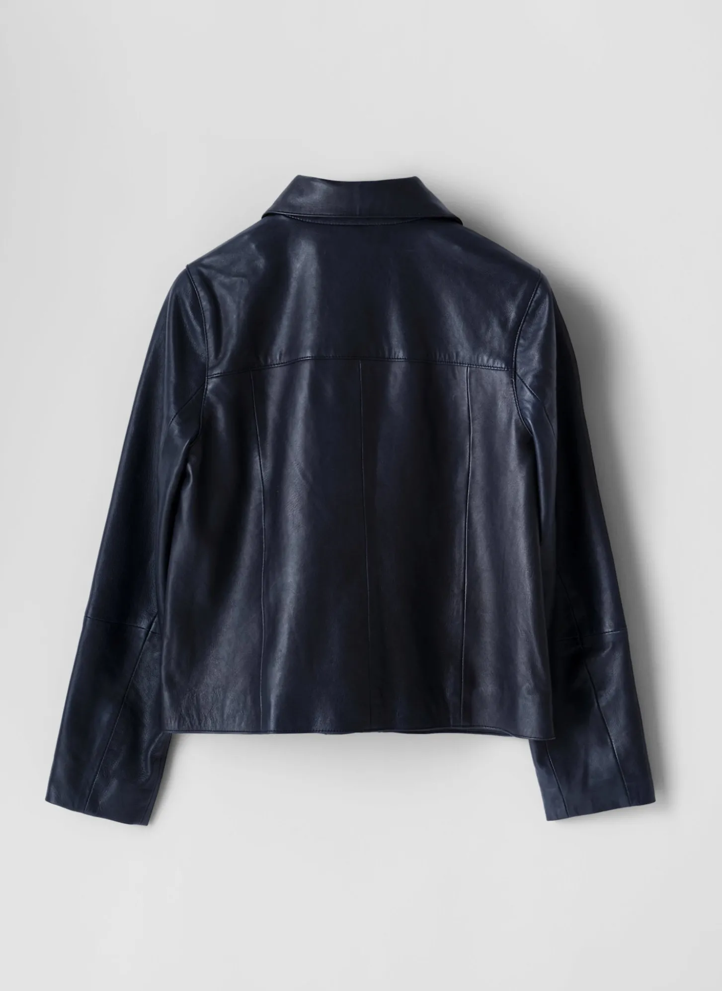 Navy Leather Scallop Detail Jacket