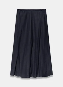 Navy Linen Midi Skirt