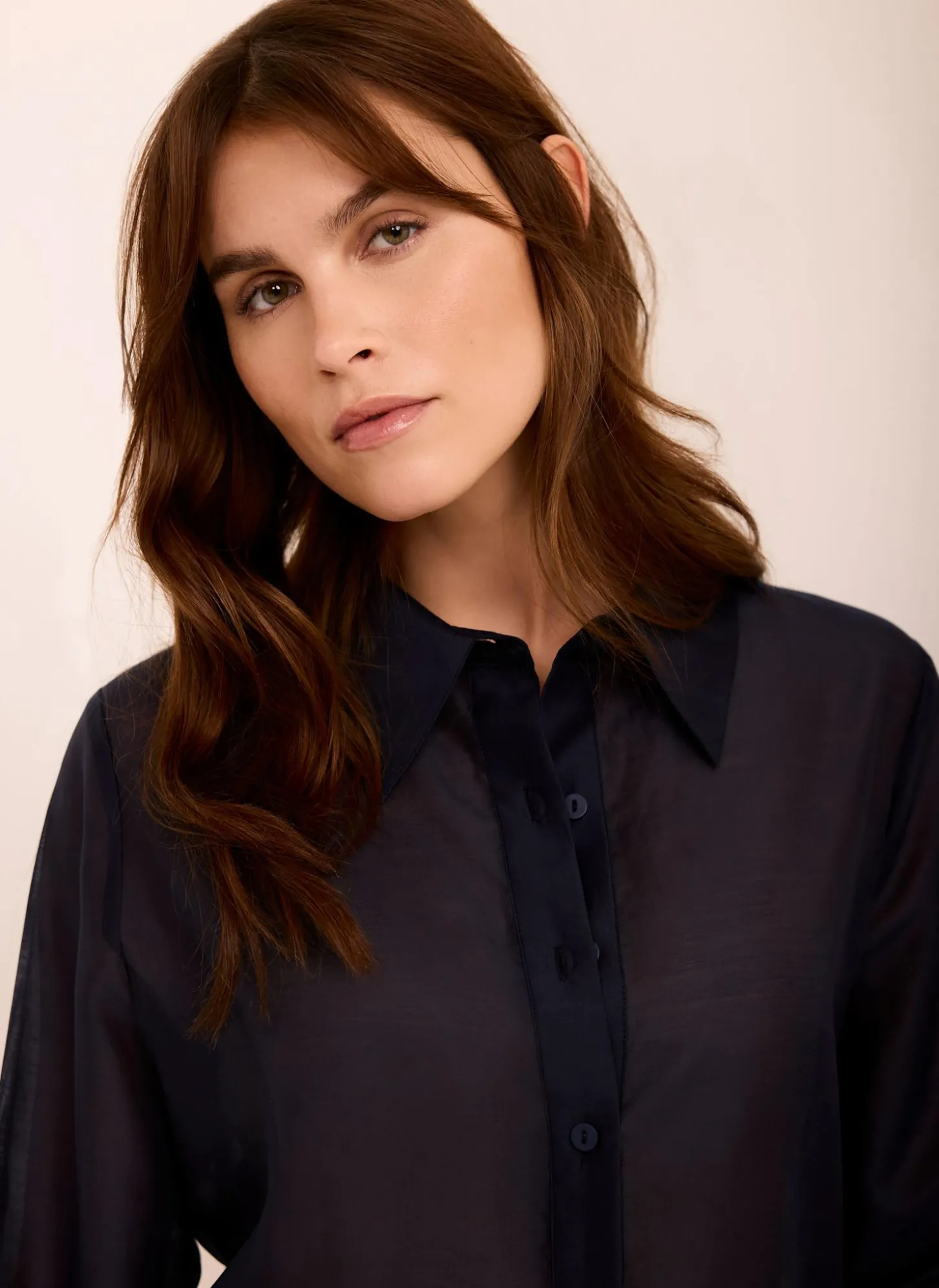 Navy Longline Tie Back Sheer Shirt