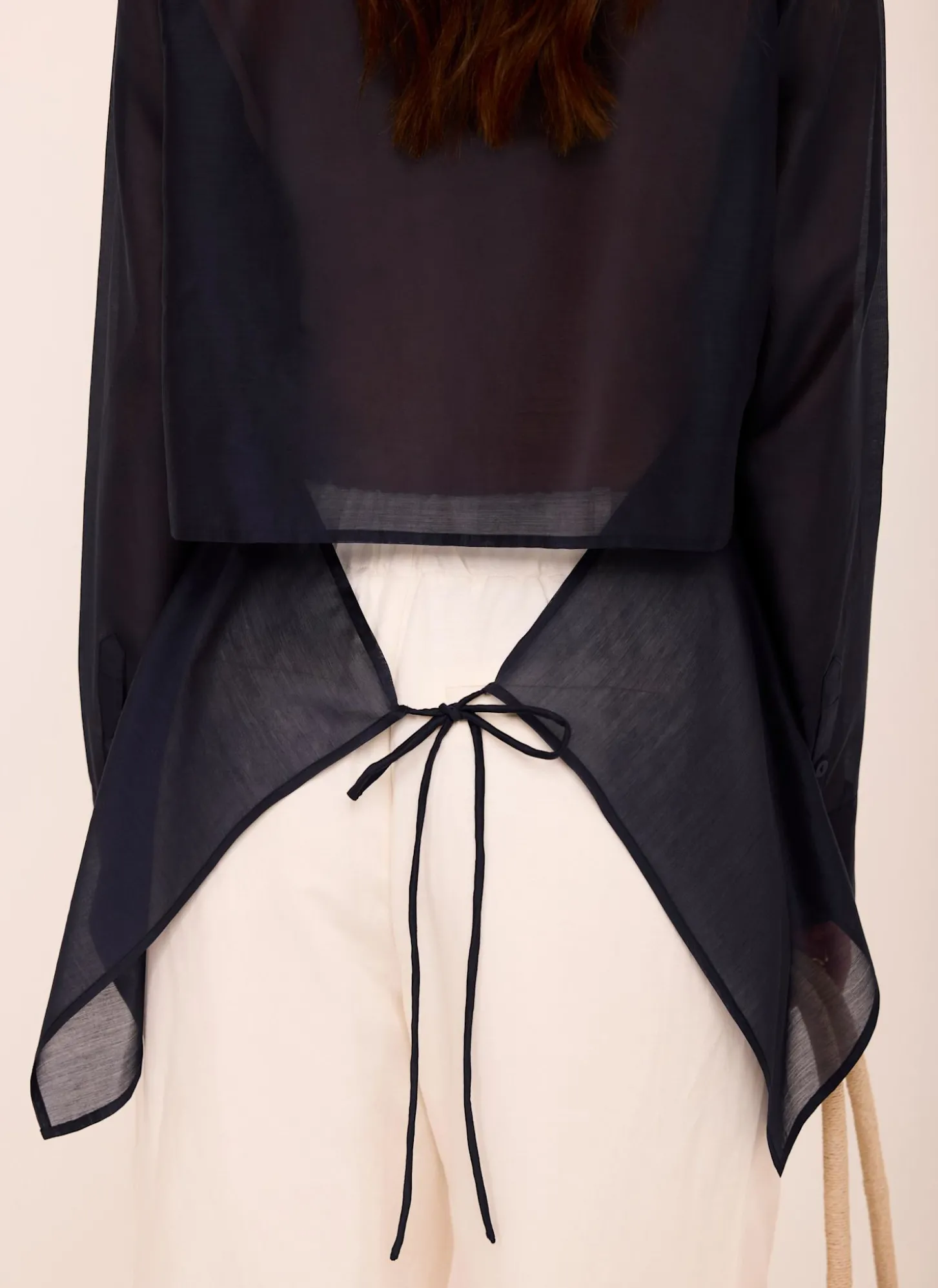 Navy Longline Tie Back Sheer Shirt
