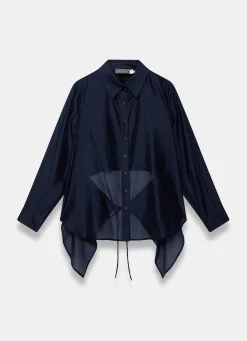 Navy Longline Tie Back Sheer Shirt