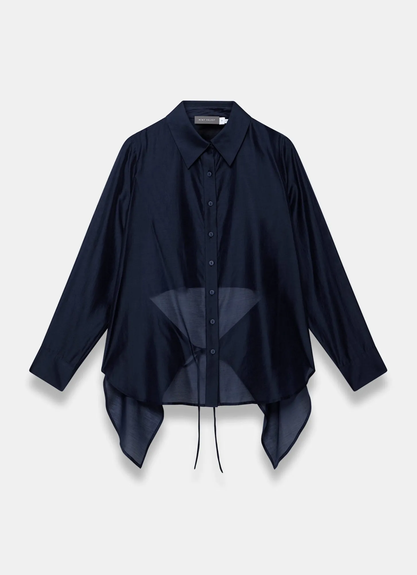 Navy Longline Tie Back Sheer Shirt