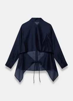 Navy Longline Tie Back Sheer Shirt