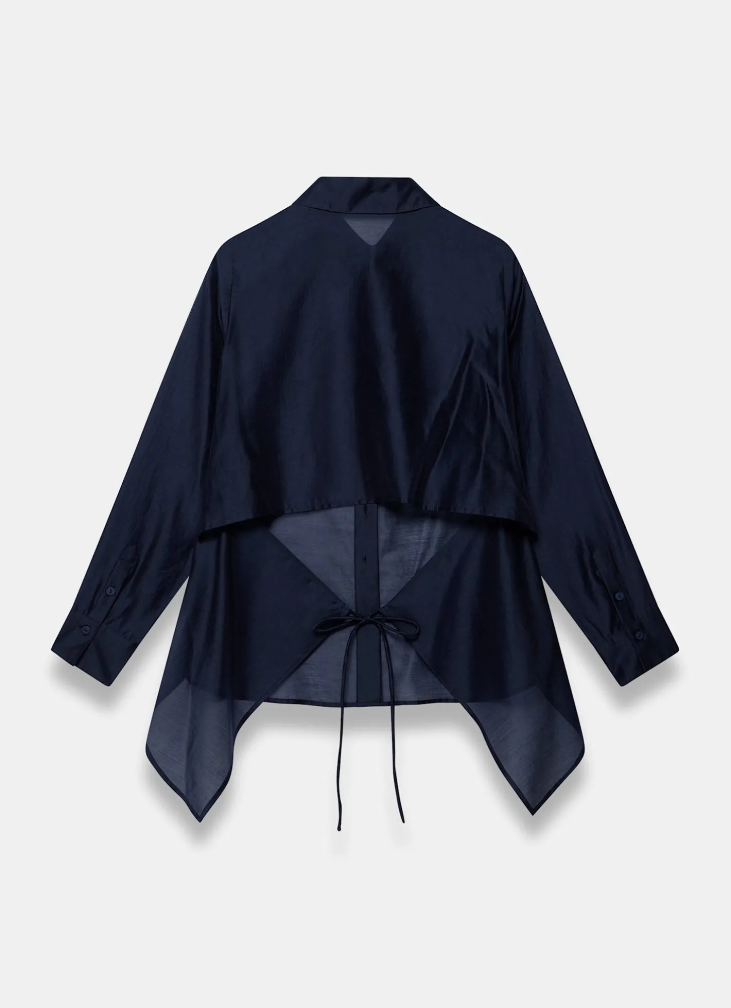 Navy Longline Tie Back Sheer Shirt